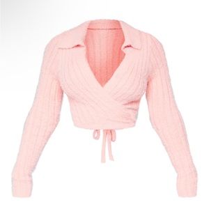 Petite Hot Pink Fluffy Wrap Top